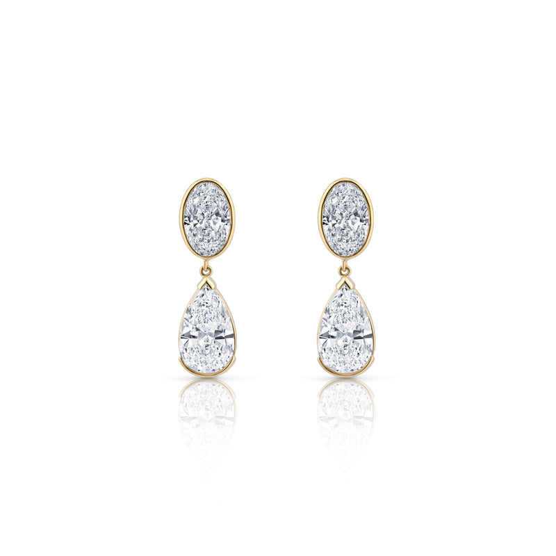 Bezel Set Oval Pear Shape Diamond Drop Earrings | 6.16tw