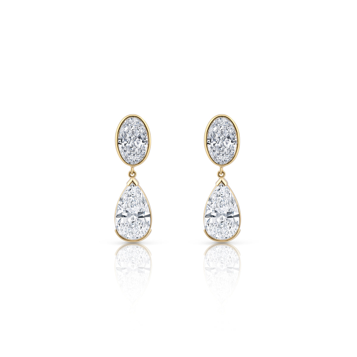 Bezel Set Oval Pear Shape Diamond Drop Earrings | 6.16tw