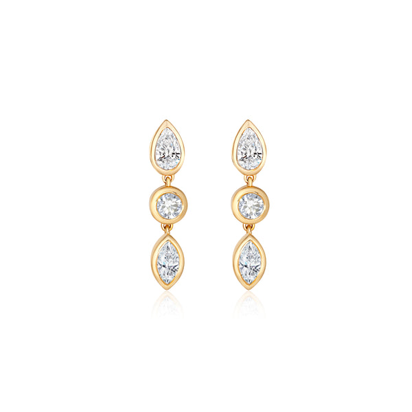 3 Stone Diamond Drop Earrings