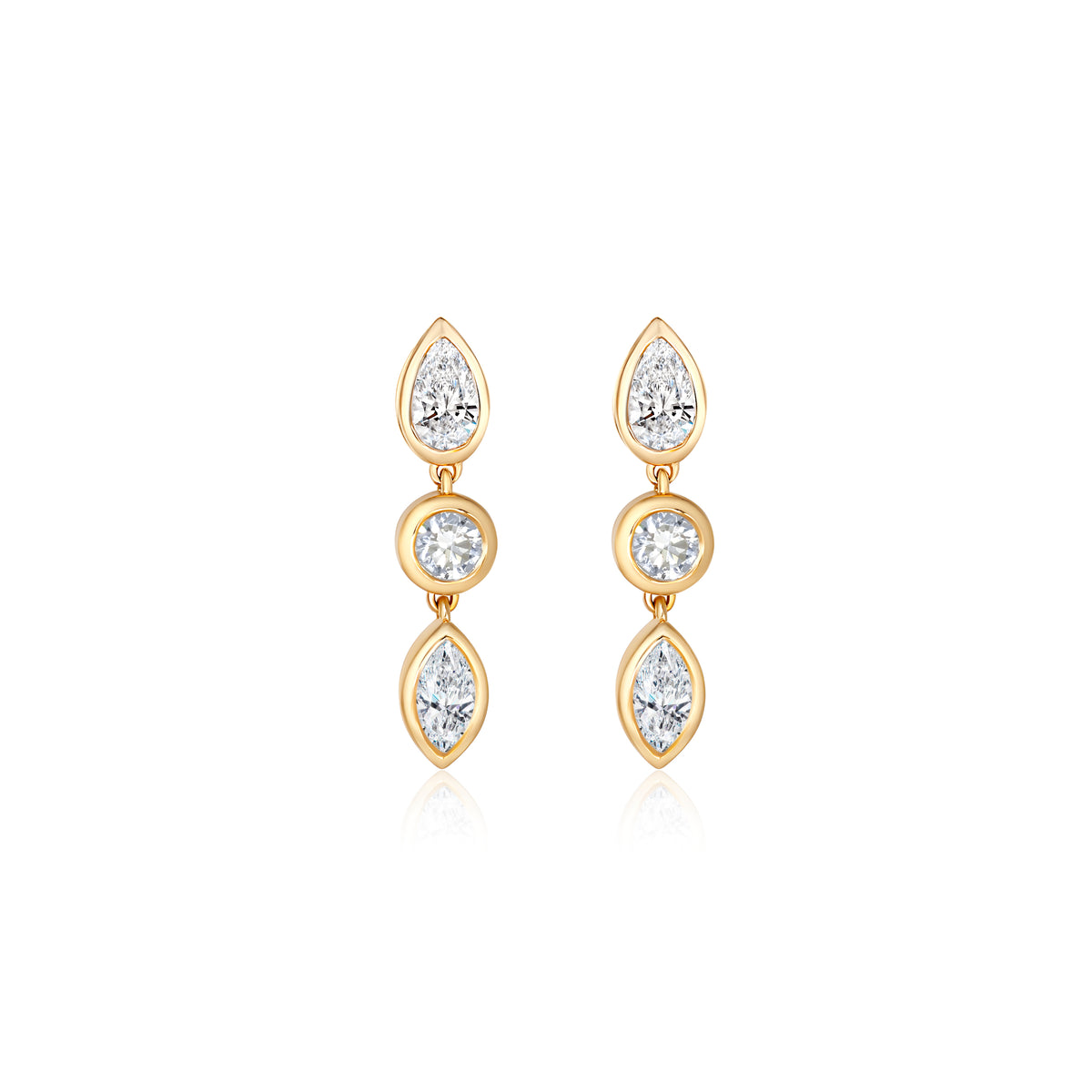 3 Stone Diamond Drop Earrings