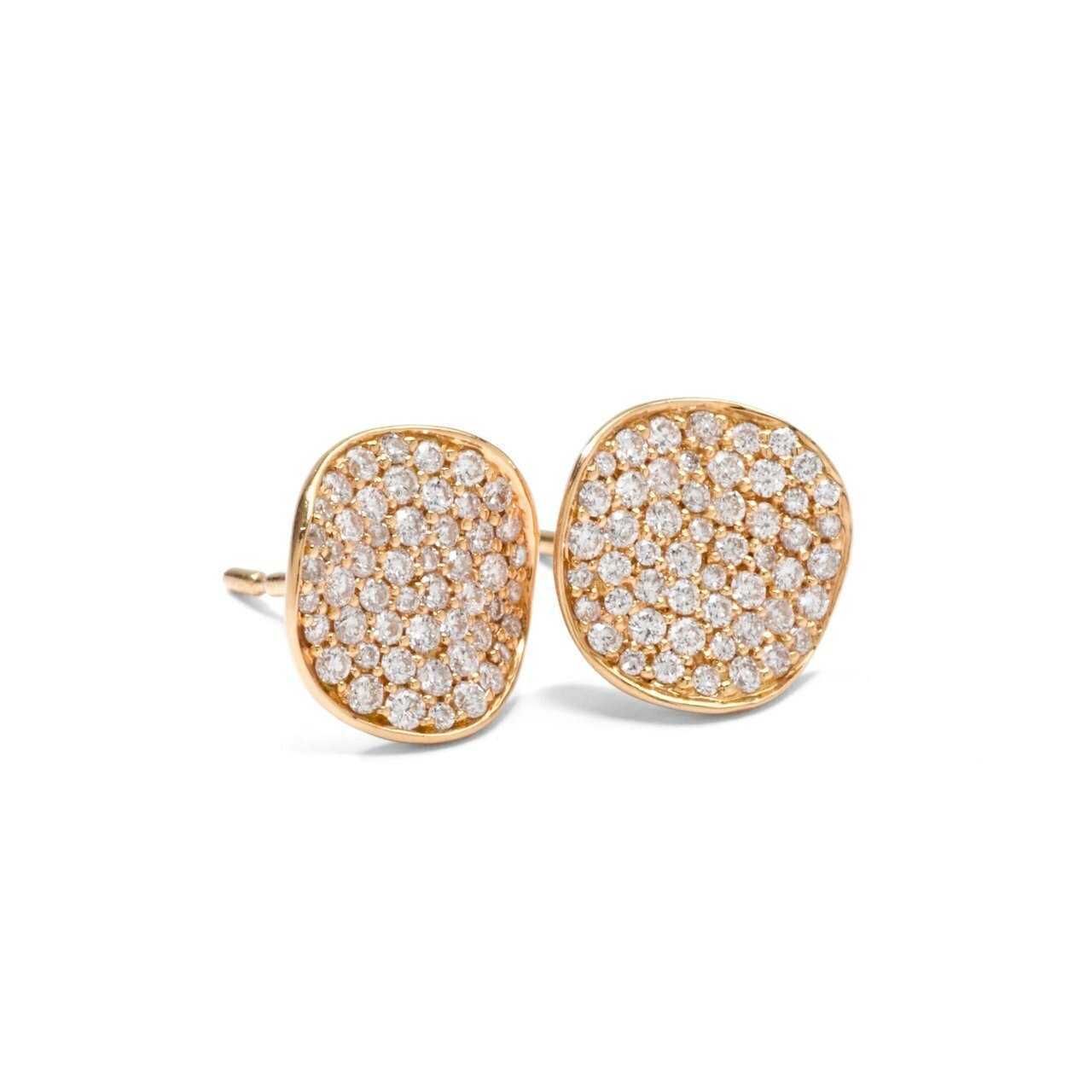 Wavy Disc Diamond Stud Earrings