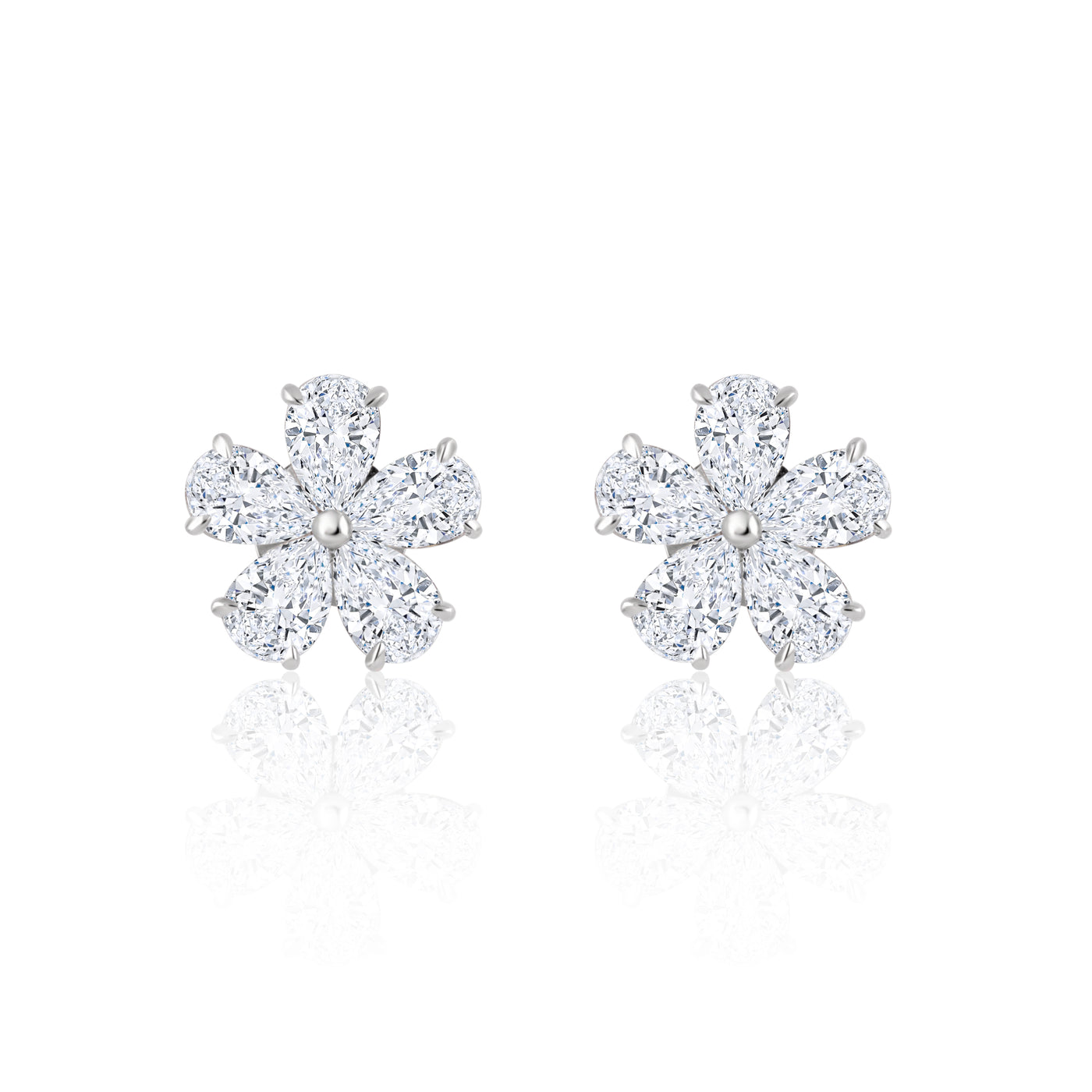 Pear Shape Diamond Flower Stud Earrings | 7.06tw