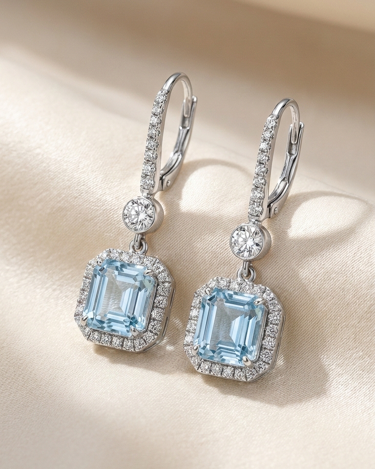 Cushion Cut Aquamarine & Diamond Earrings