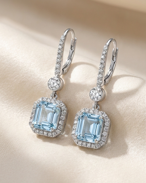 Cushion Cut Aquamarine & Diamond Earrings