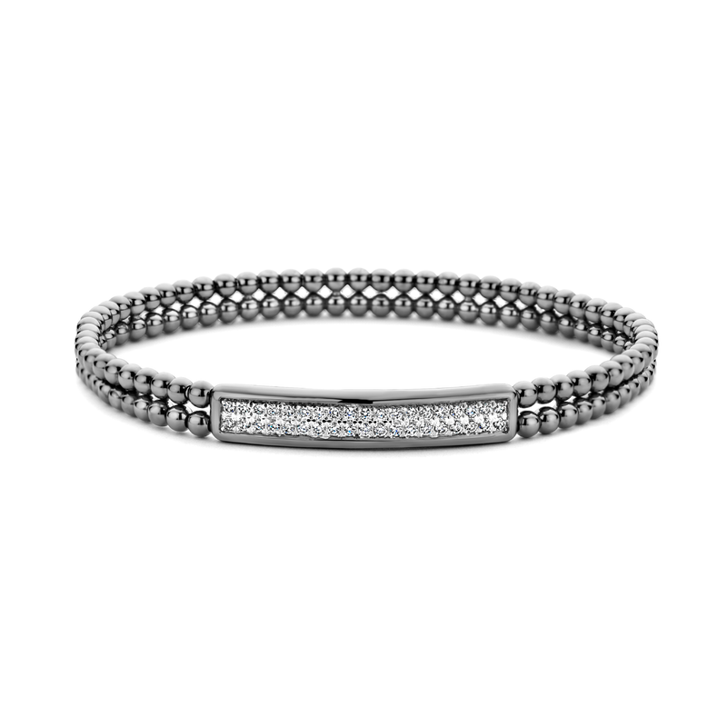 Black Diamond Pavé ID Double Bead Stretch Bracelet | .63tw