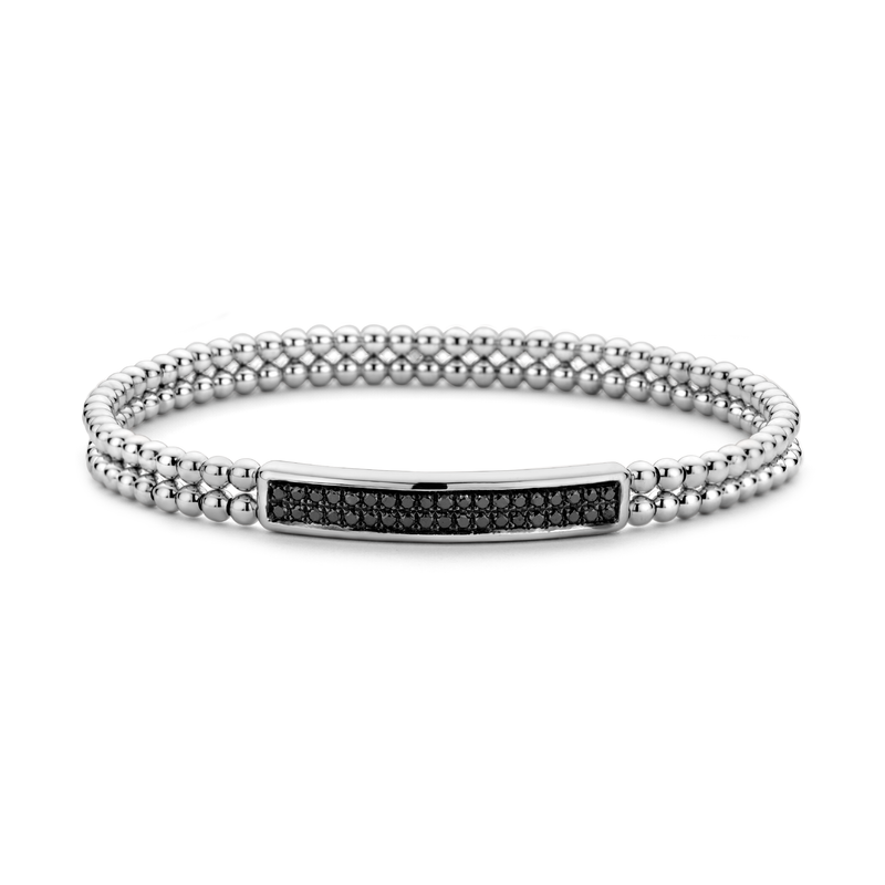Two Row Bead with Black Rhodium ID Stretch Bracelet | .82tw