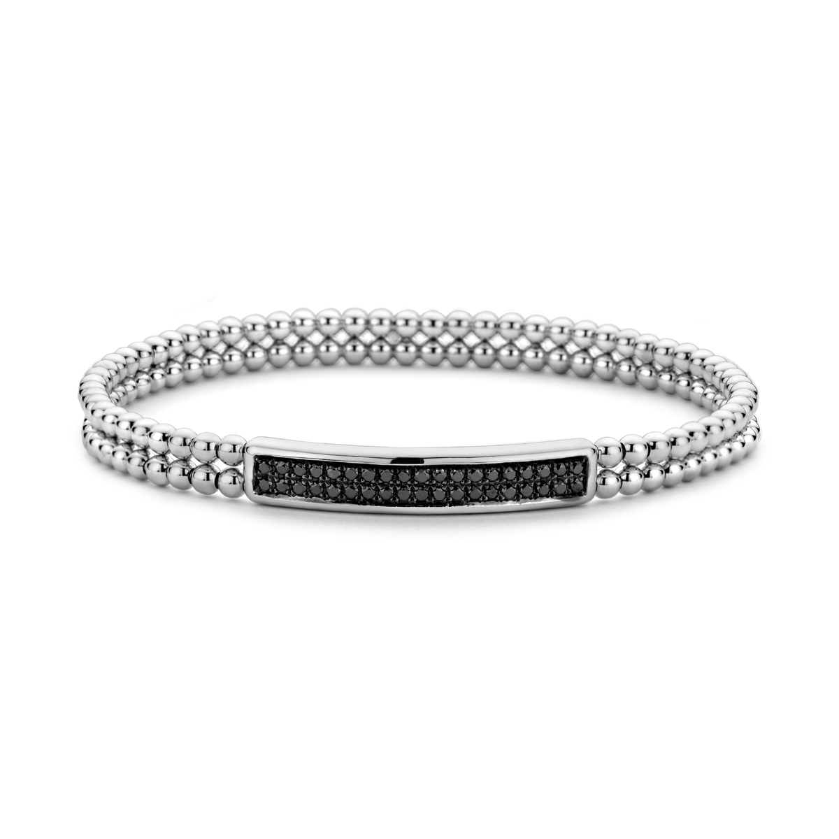 Two Row Bead with Black Rhodium ID Stretch Bracelet | .82tw