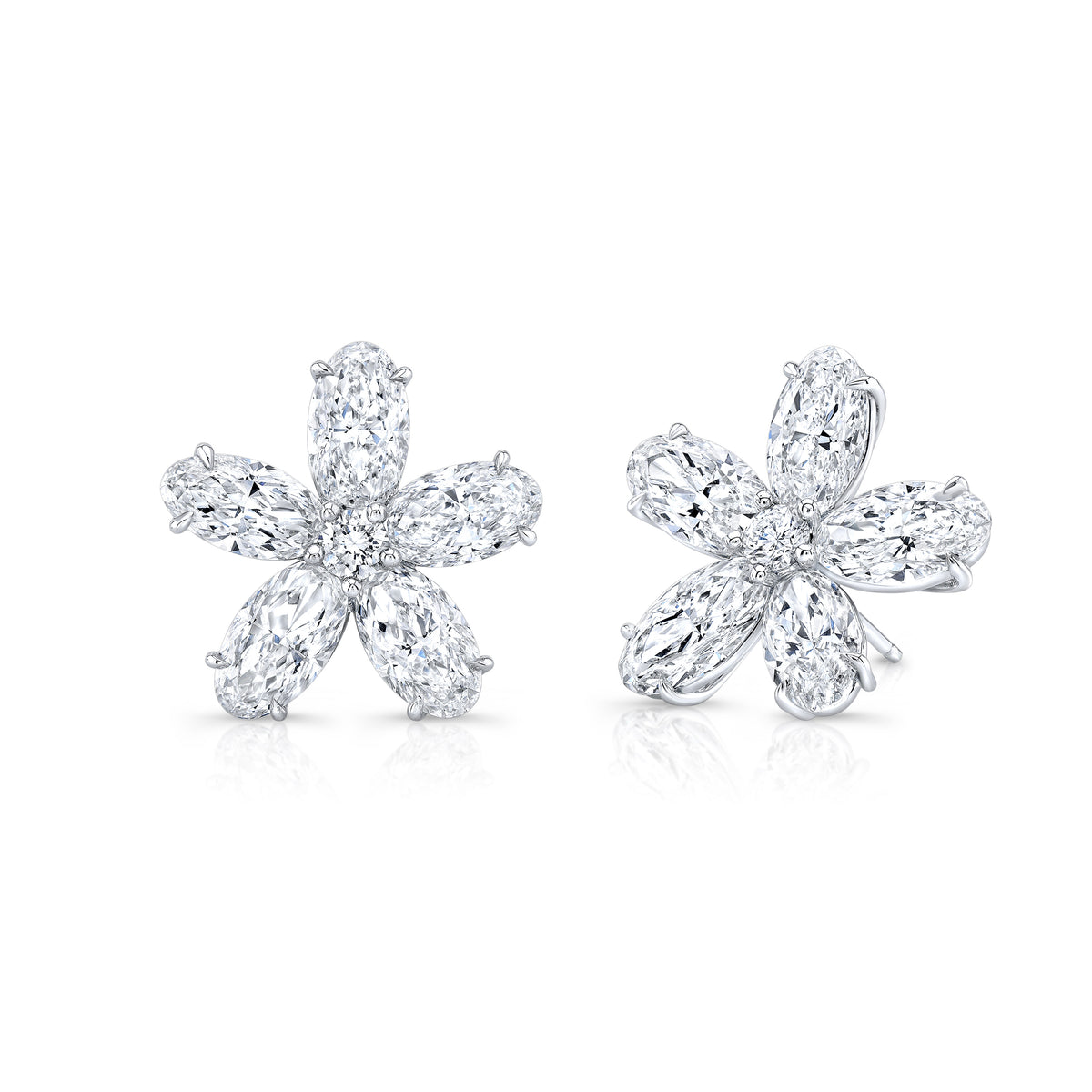 Moval Cut Diamond Flower Stud Earrings | 7.29tw
