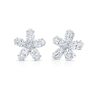 Moval Cut Diamond Flower Stud Earrings