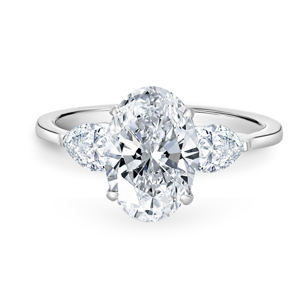 Oval Diamond Ring with Pear Side Stones | 2.85tw
