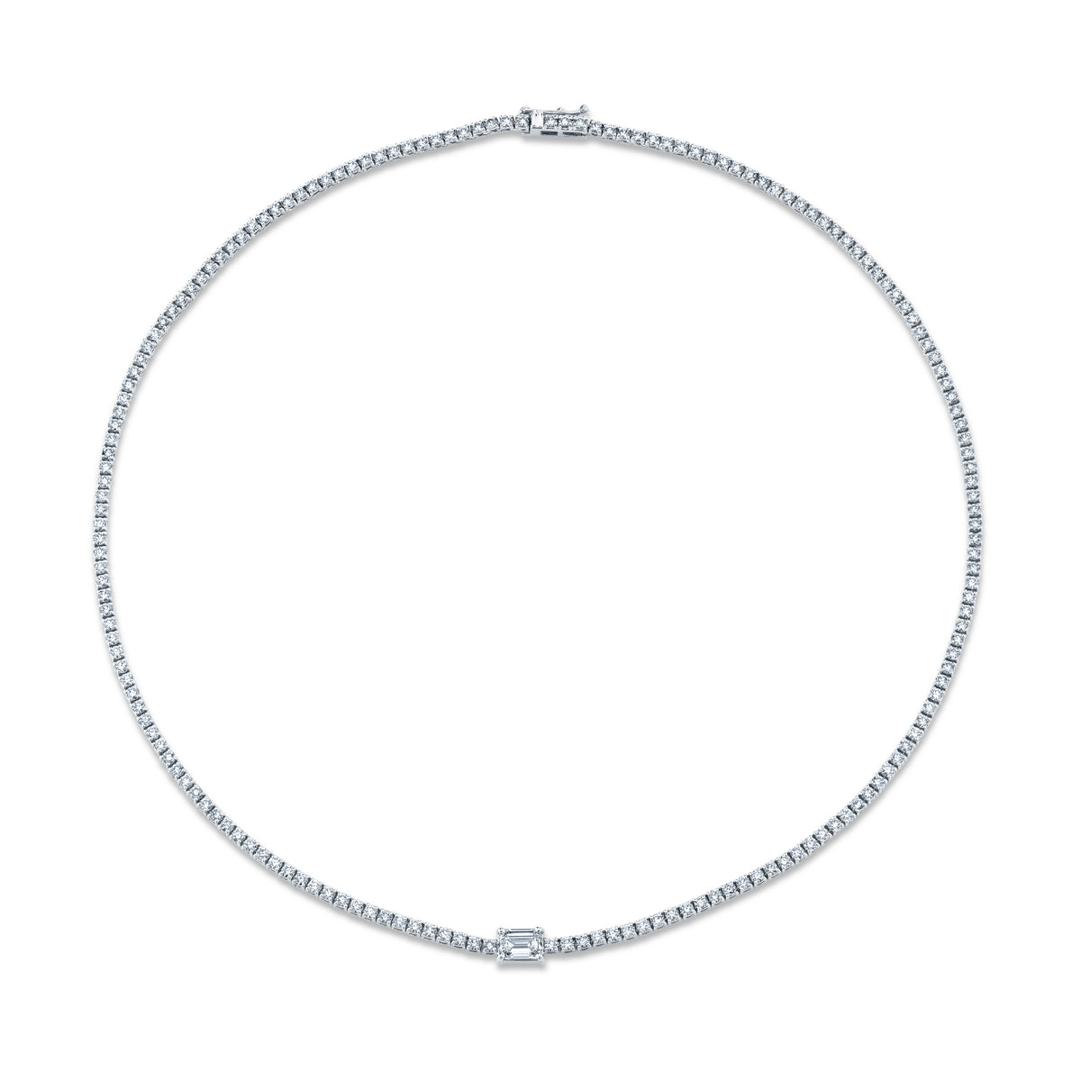 Emerald & Round Cut Diamond Tennis Necklace | 5.78tw