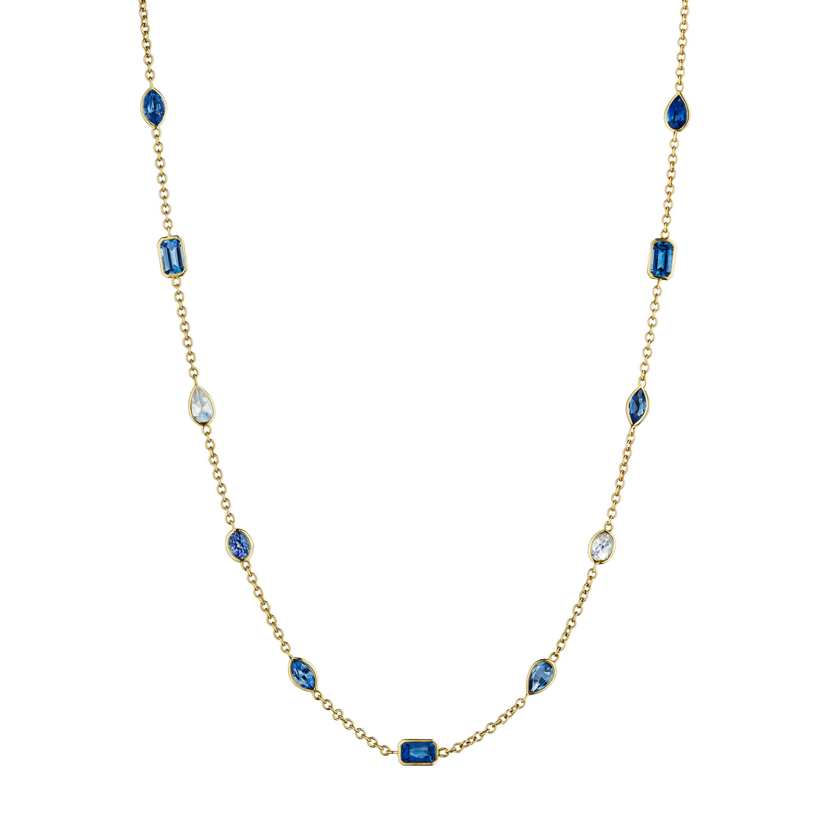 Sapphire, Tanzanite & Moonstone Station Necklace | 2.55tw