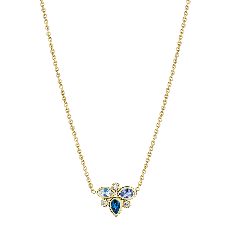 Sapphire, Tanzanite, Moonstone & Diamond Cluster Pendant