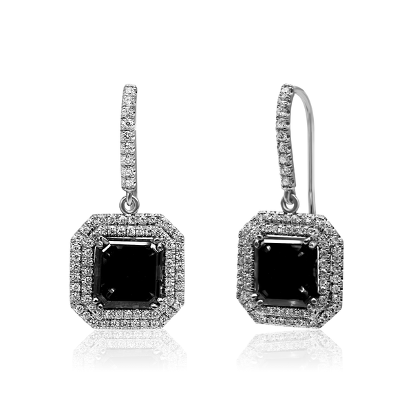Emerald Cut Black Diamond Earrings