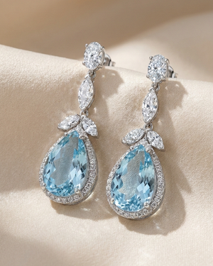 Aquamarine & Diamond Drop Earrings