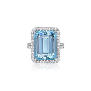 Emerald Cut Aquamarine & Diamond Ring