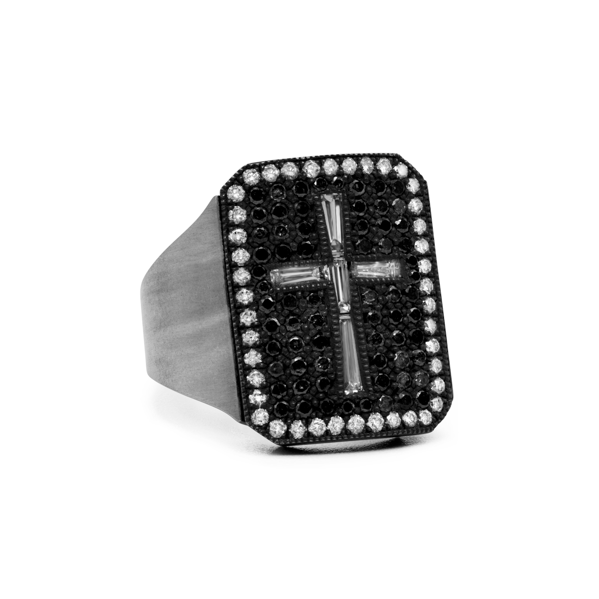 Black and White Diamond Cross Ring