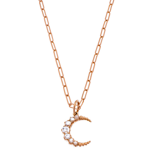 Rose Cut Diamond Crescent Moon Pendant | .09tw