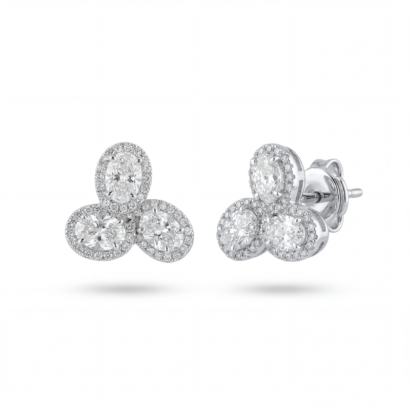 Oval Diamond Halo Earrings | 3.55tw
