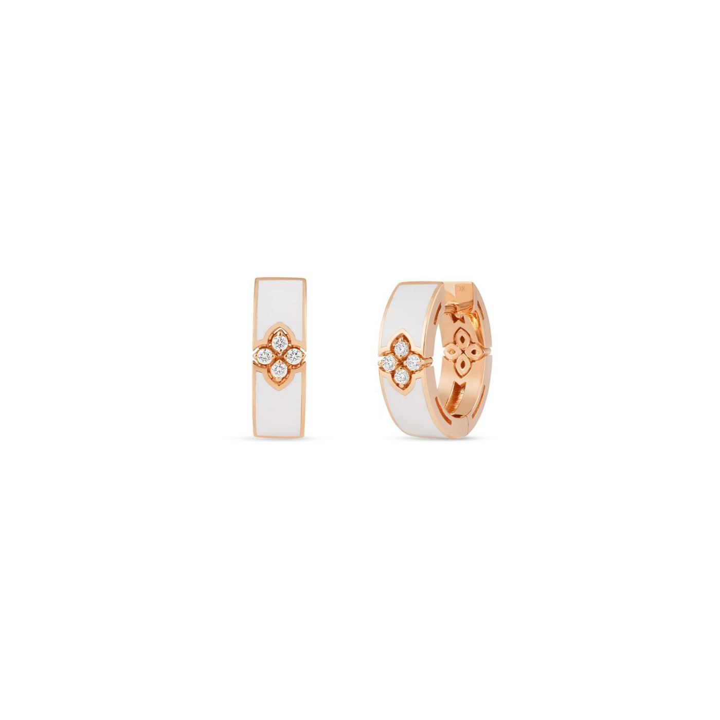 Diamond & White Enamel Hoop Earrings