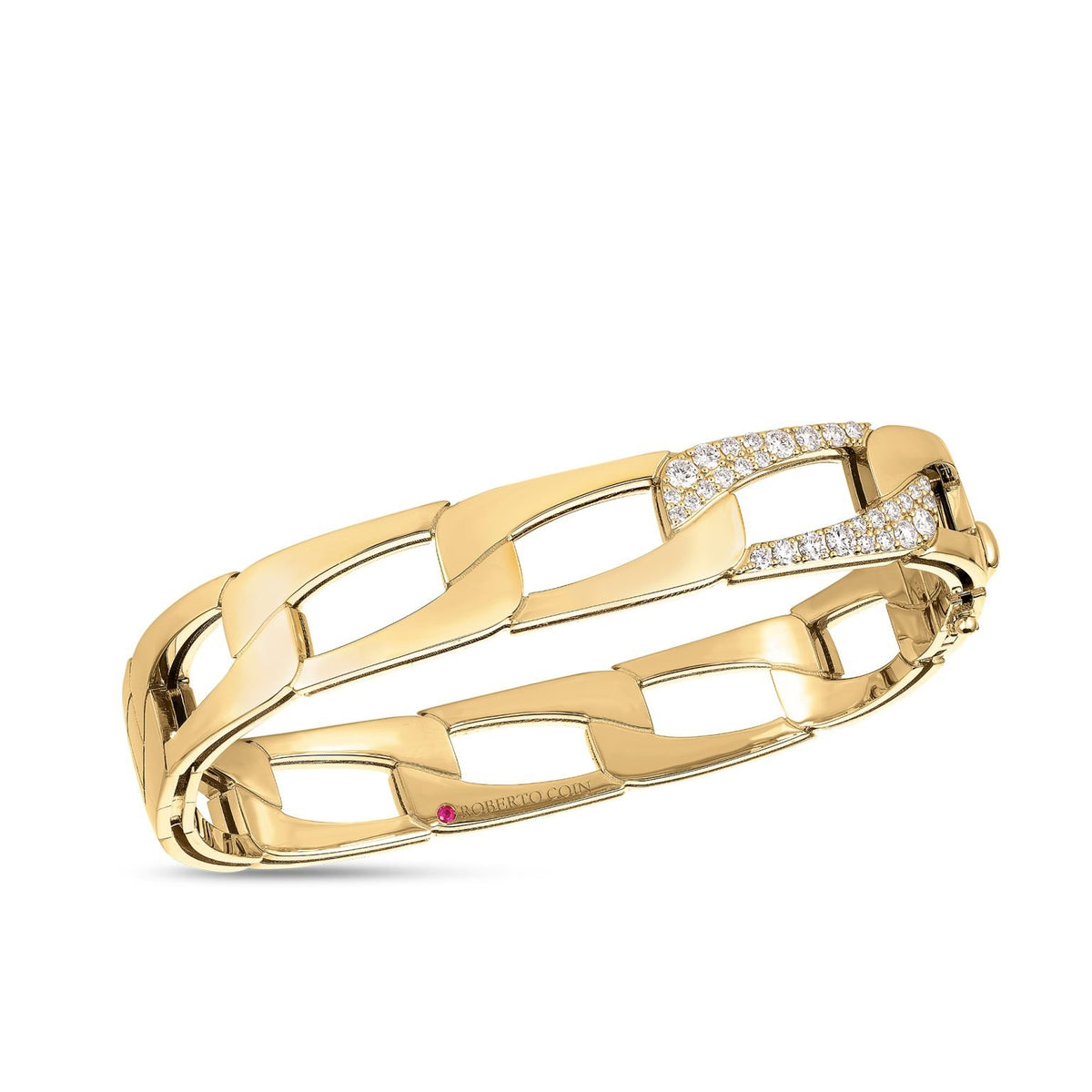 Navarra Wide Link & Diamond Accent Square Bangle