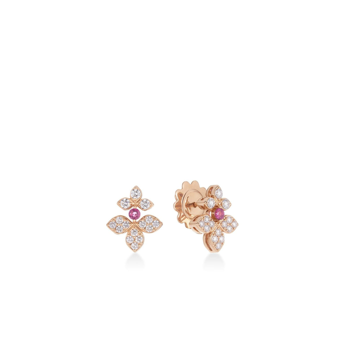 Diamond & Rubellite Split Flower Stud Earrings