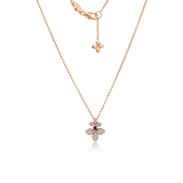 Diamond & Rubellite Split Flower Necklace