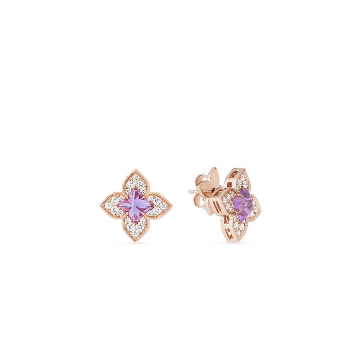 Diamond & Amethyst Small Flower Stud Earrings