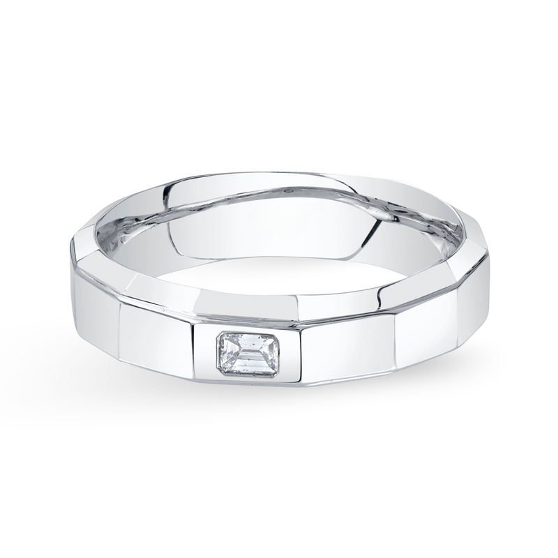 Faceted Band with Emerald Cut Diamond