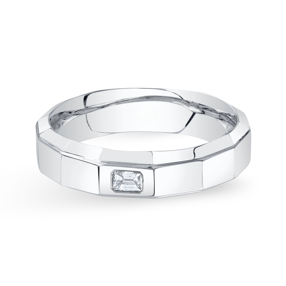 Faceted Band with Emerald Cut Diamond