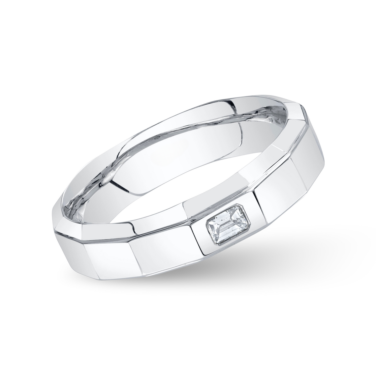 Faceted Band with Emerald Cut Diamond