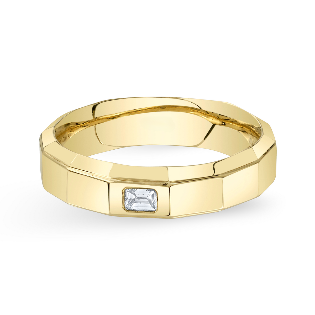 Faceted Band with Emerald Cut Diamond