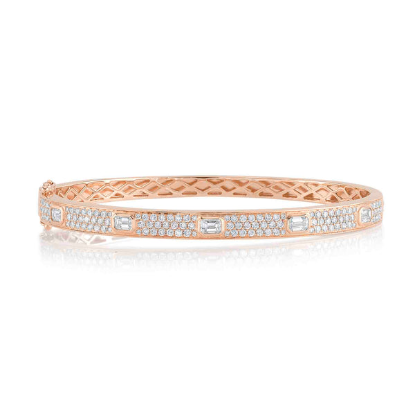 Round and Emerald Cut Diamond Bangle