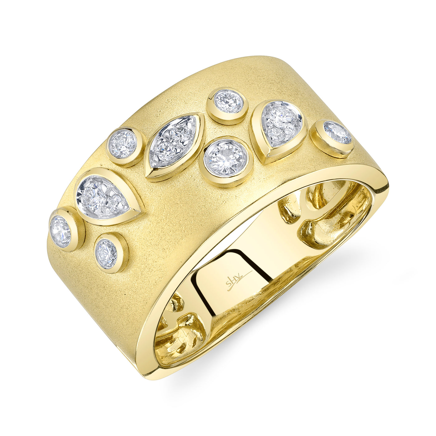 Mix Shape Bezel Set Diamond Wide Band