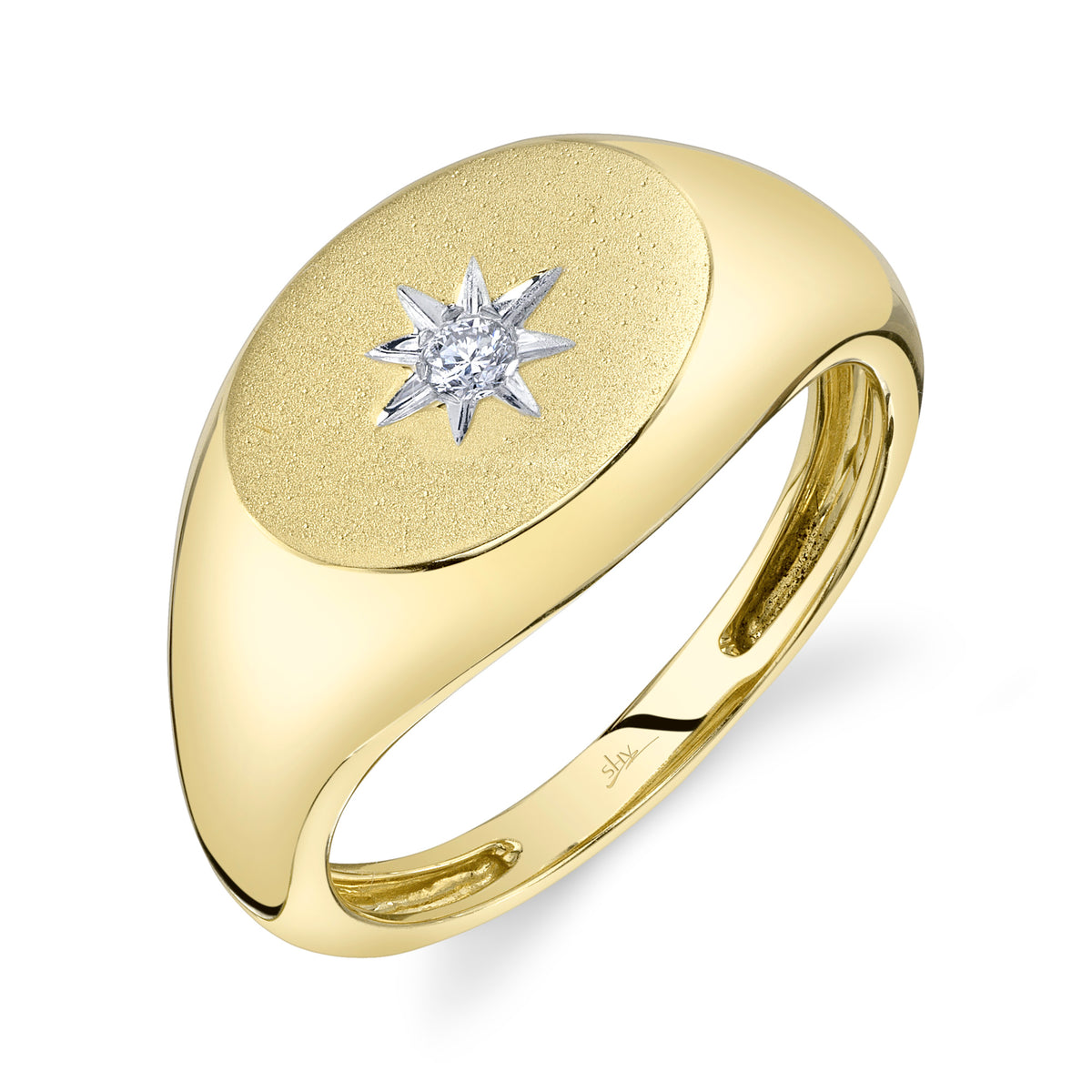 East West Oval Diamond Star Signet Ring