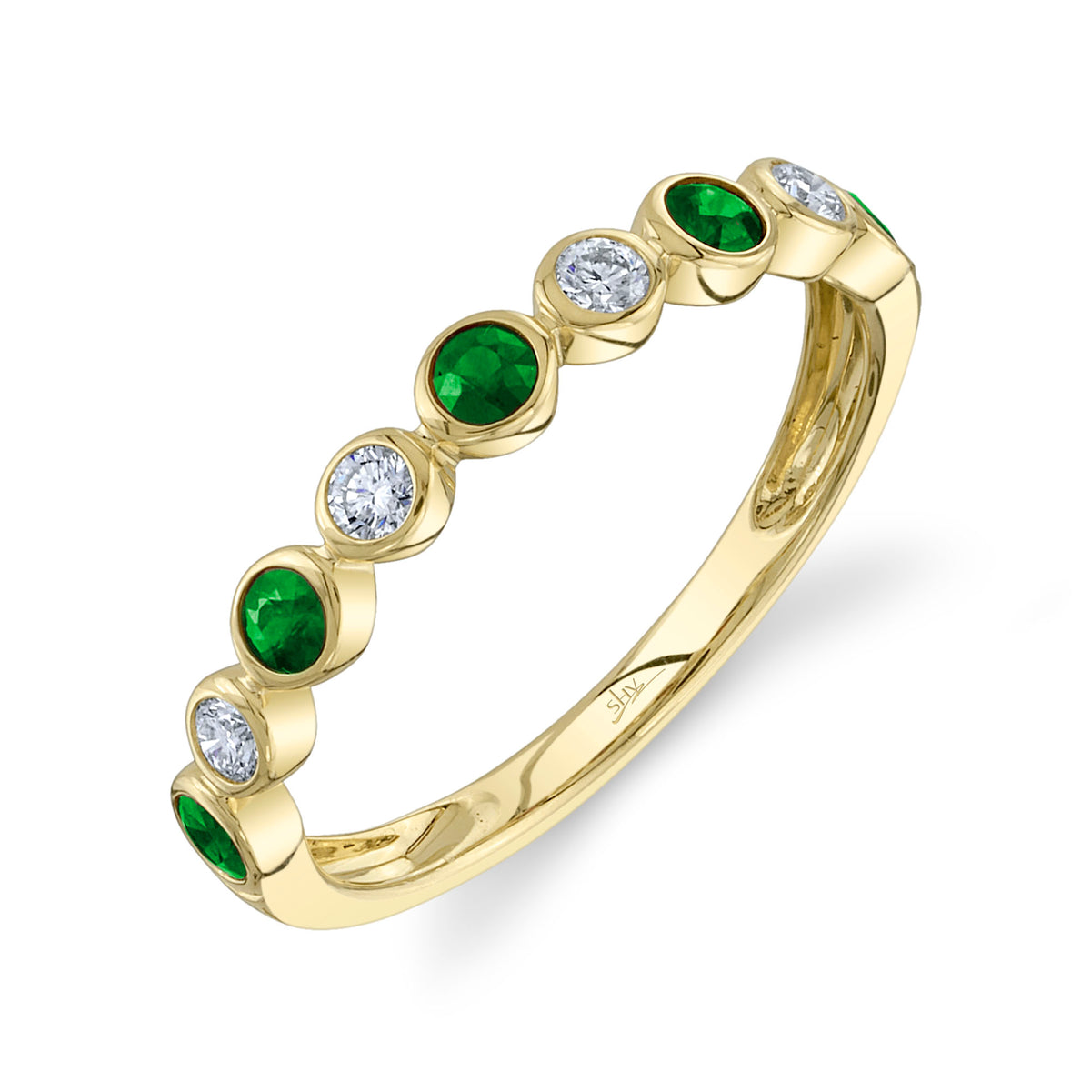 Emerald & Round Diamond Band