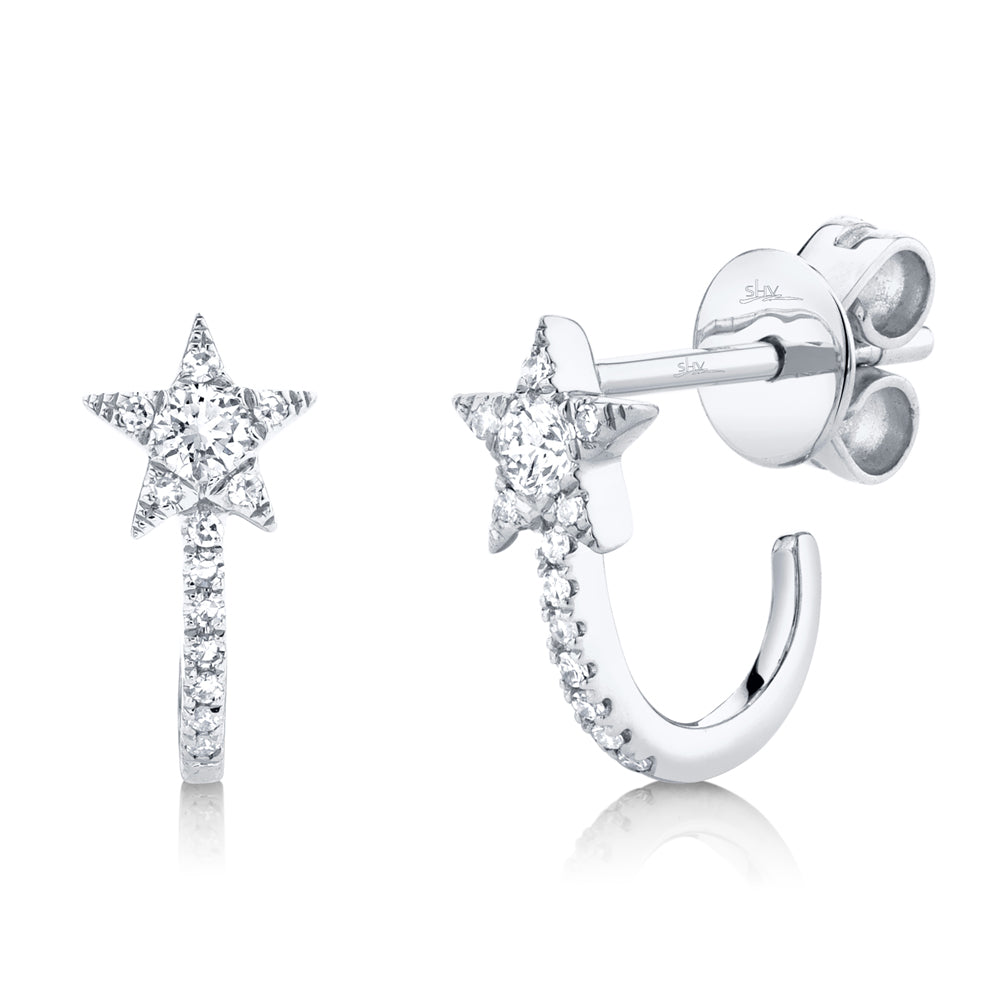 Diamond Hoops with Star Earrings