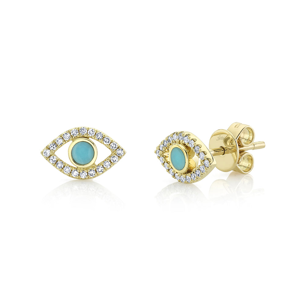 Turquoise & Diamond Evil Eye Stud Earrings