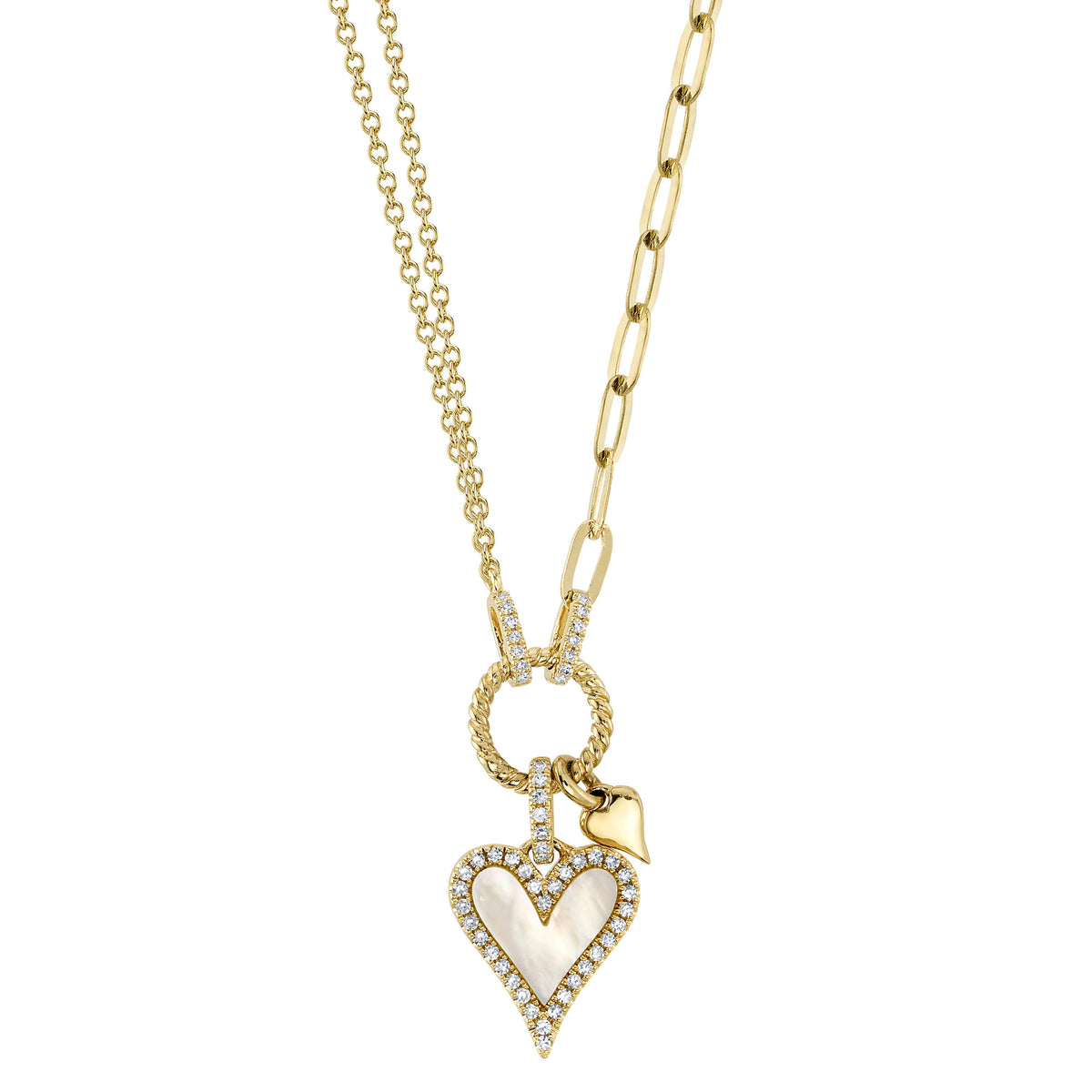 Diamond Framed Mother of Pearl Heart Pendant