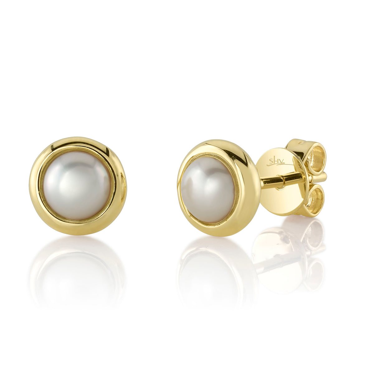 Bezel Set Pearl Stud Earrings