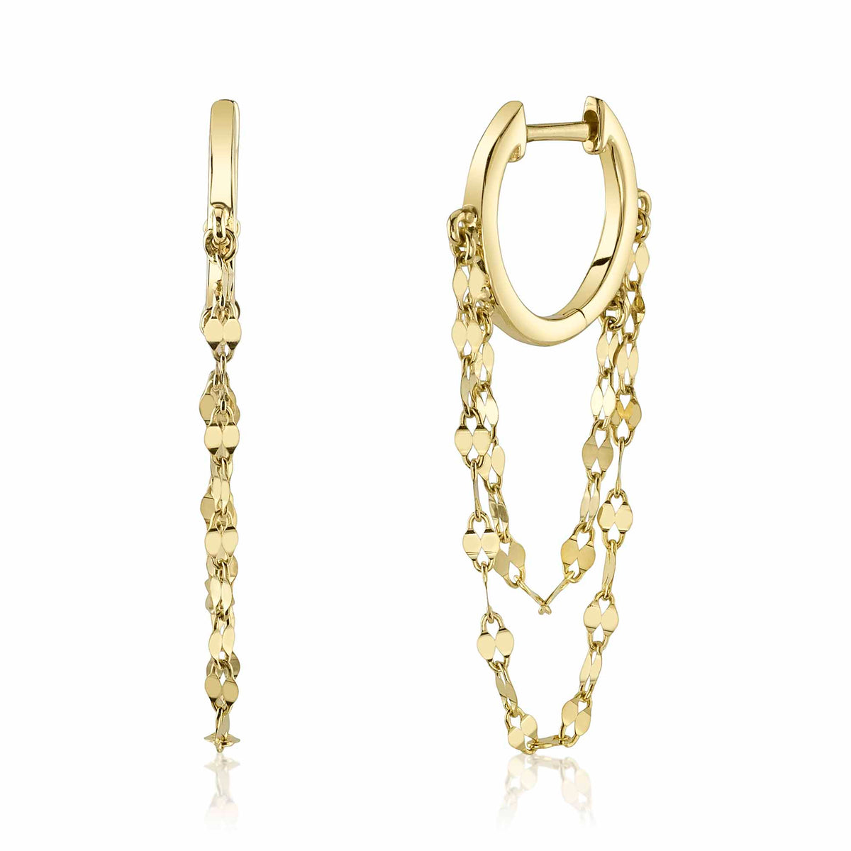 Yellow Gold Chain Huggie Earrings