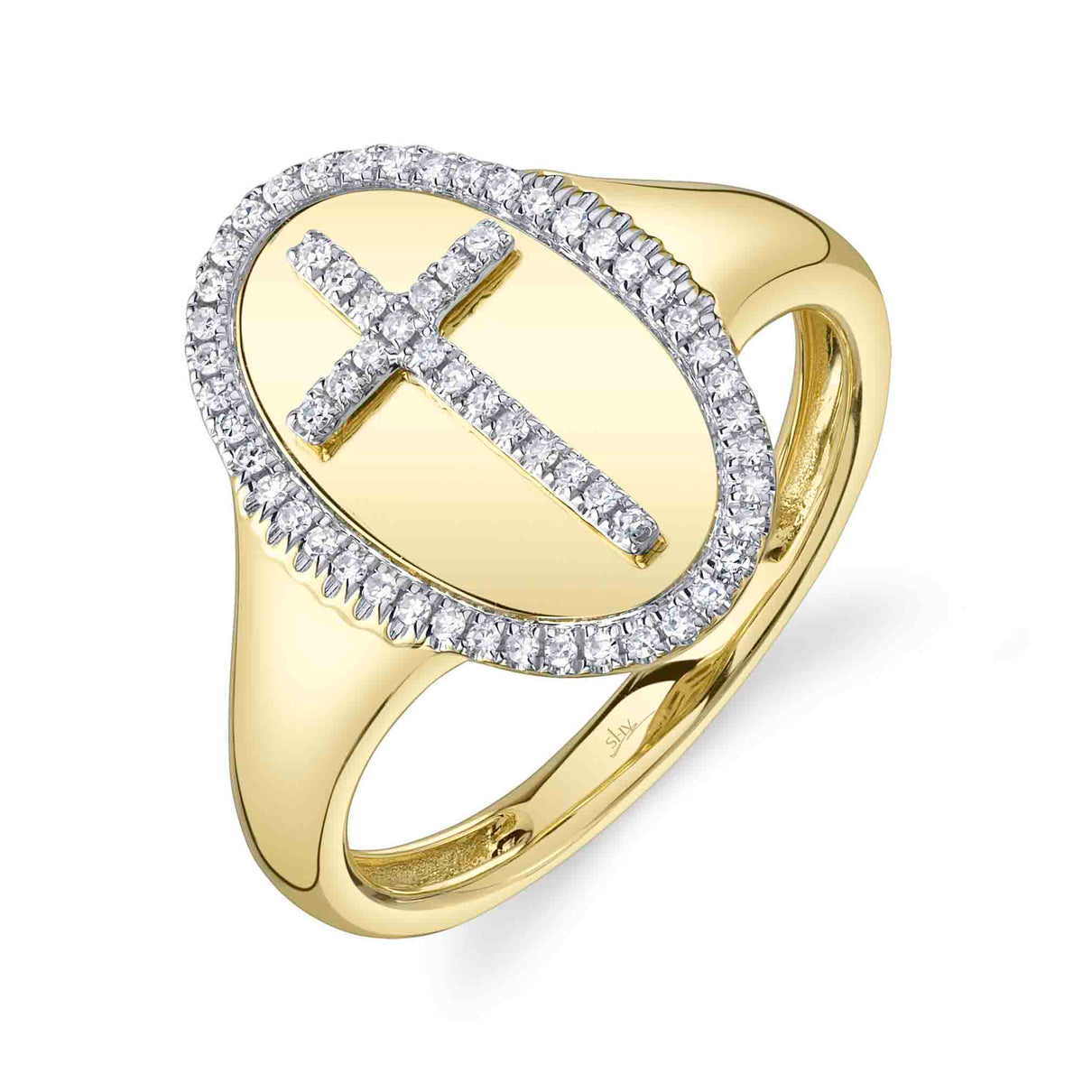 Diamond Cross & Frame Oval Signet Ring