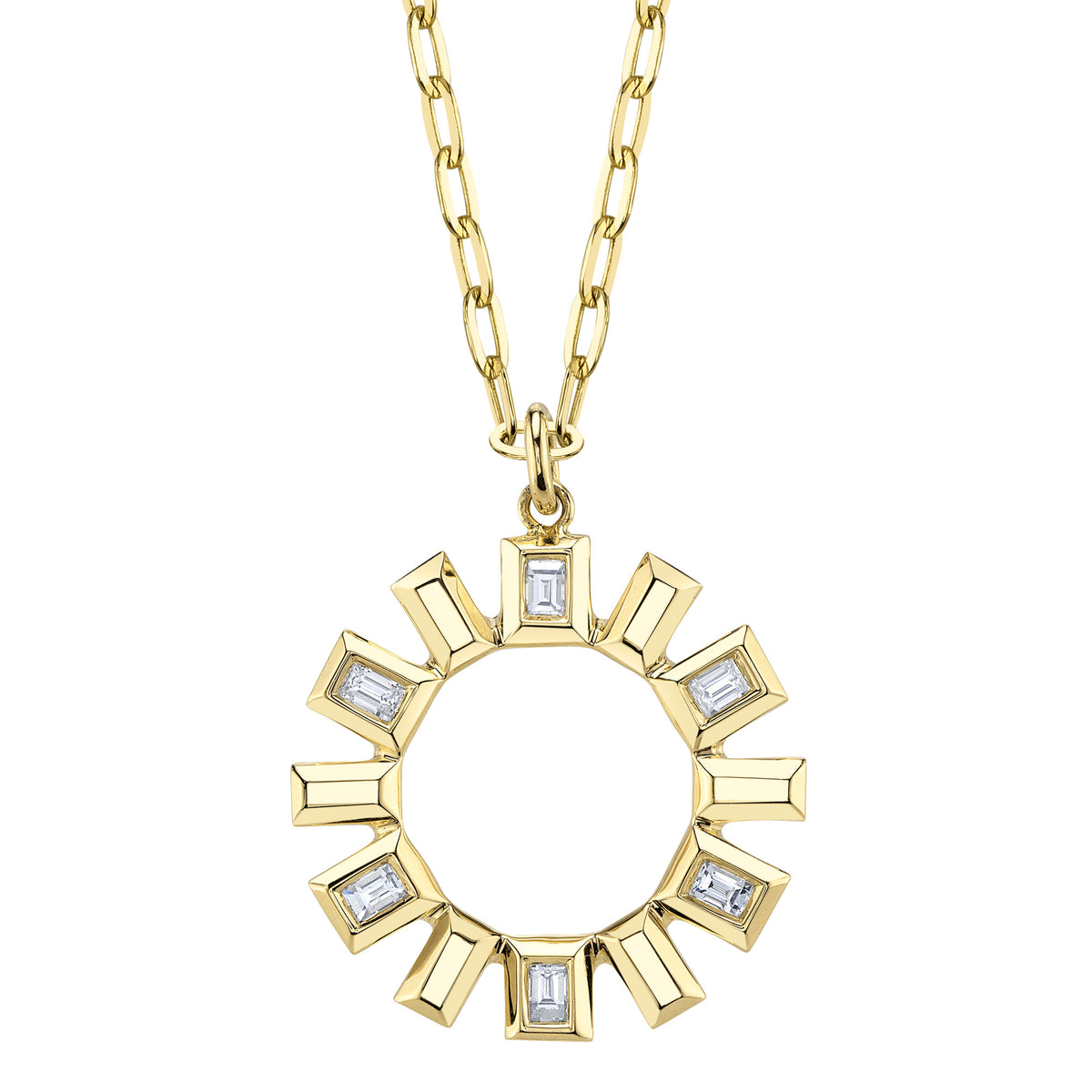 Circle Bezel Set Baguette Diamond Pendant