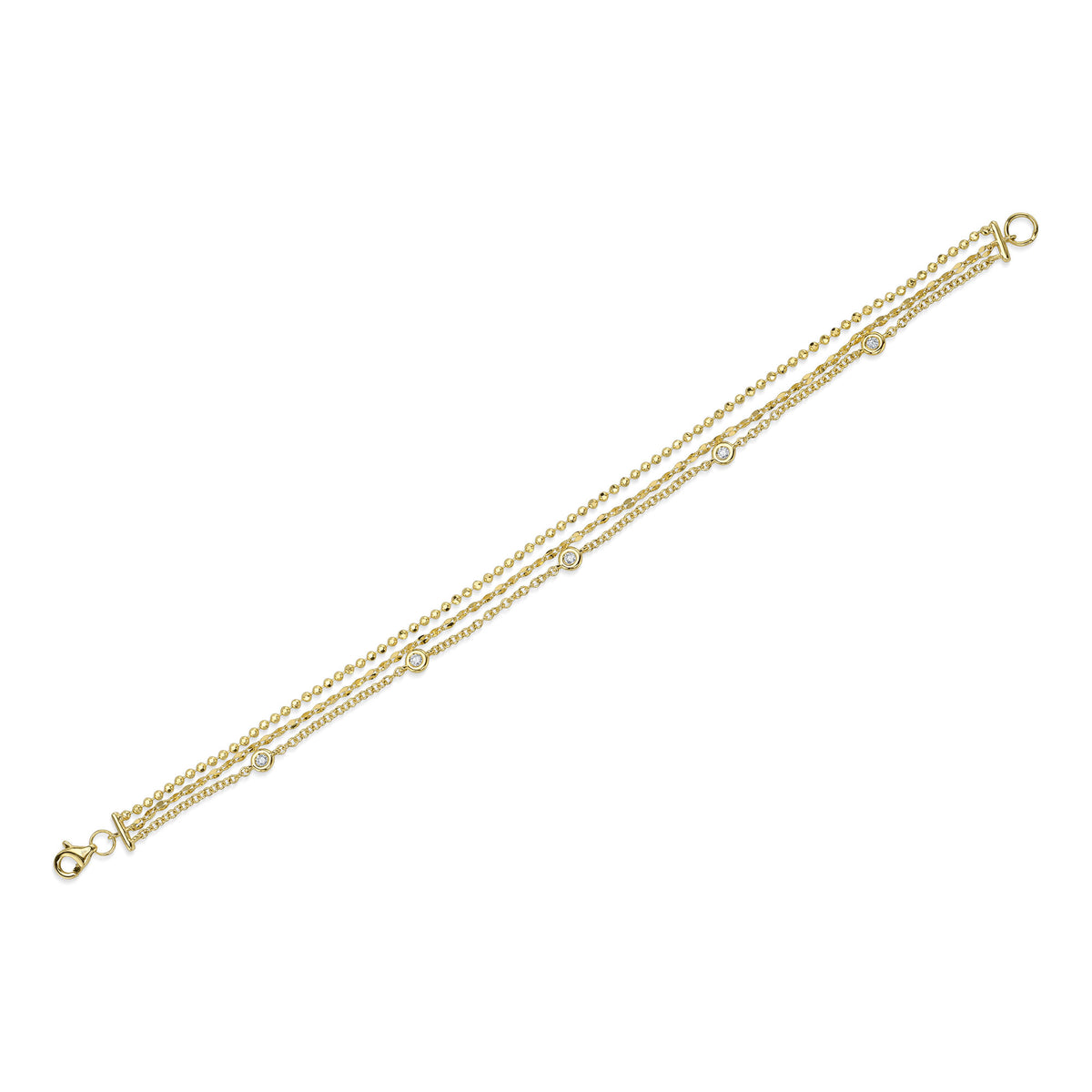 Three Strand Chain Bracelet with Bezel Set Diamonds | .12tw