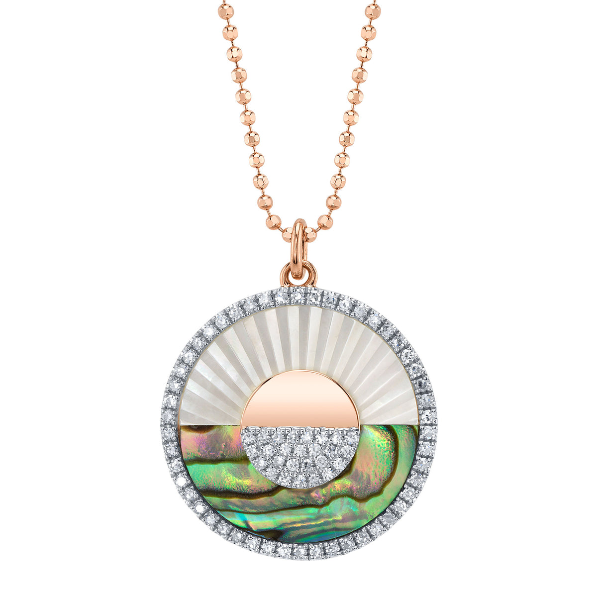 Abalone and Mother of Pearl Sunrise Pendant with Diamonds