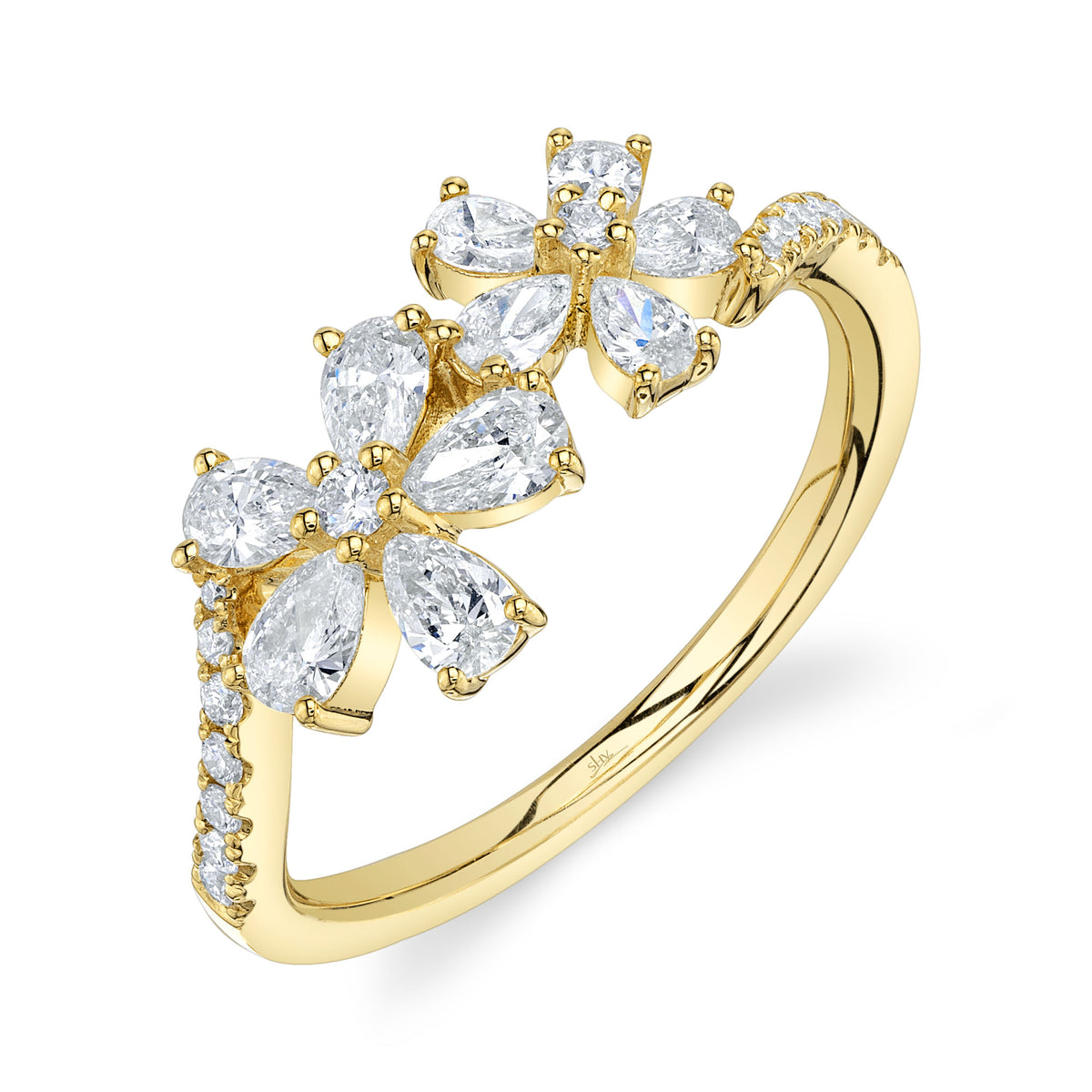 Two Diamond Flowers Ring | .86tw