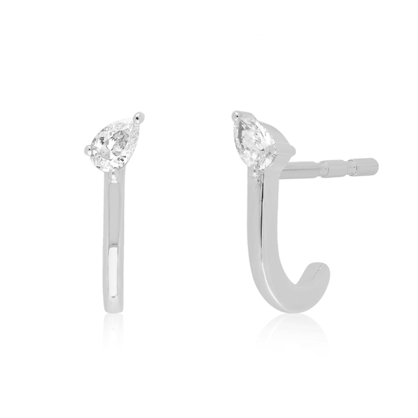 Small Pear Shape Diamond J Hoop Stud Earrings | .11tw