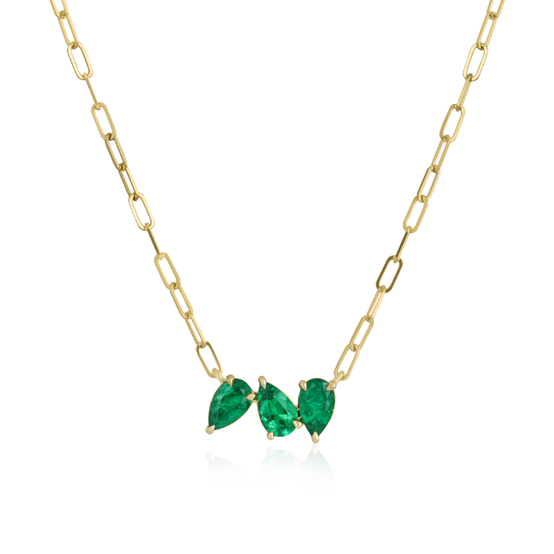 Three Pear Shape Emerald Chain Necklace