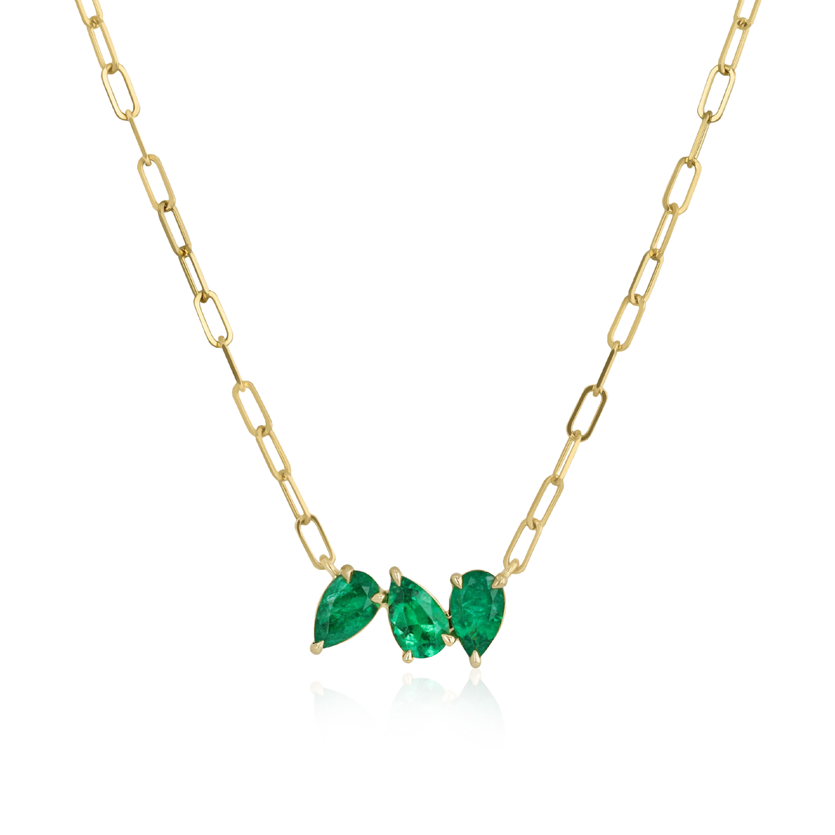 Three Pear Shape Emerald Chain Necklace