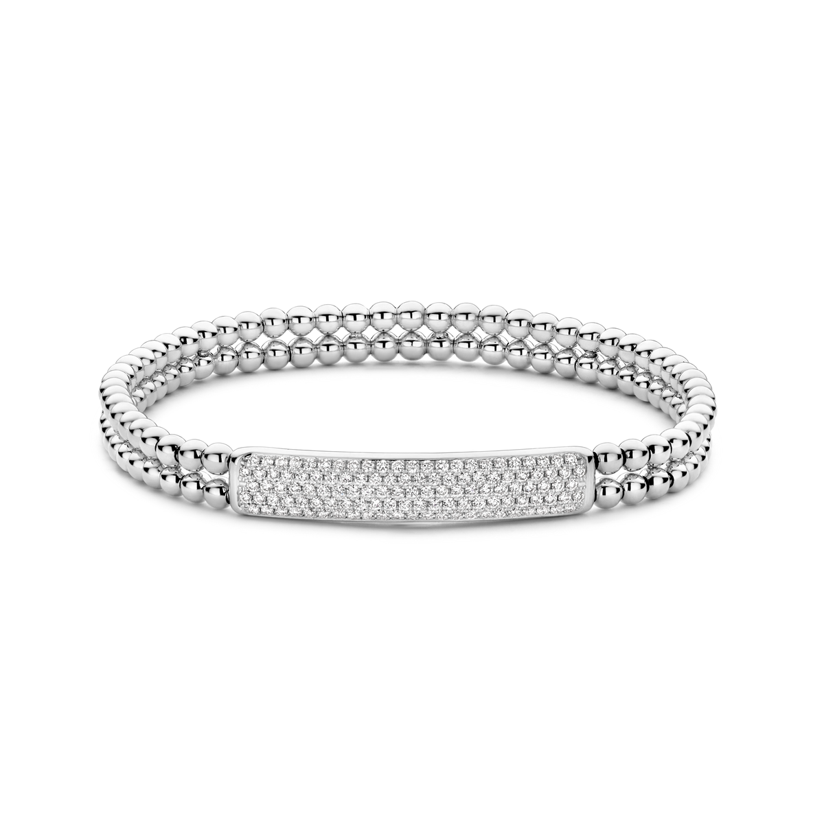 Two Row Bead with Diamond ID Stretch Bracelet | .82tw